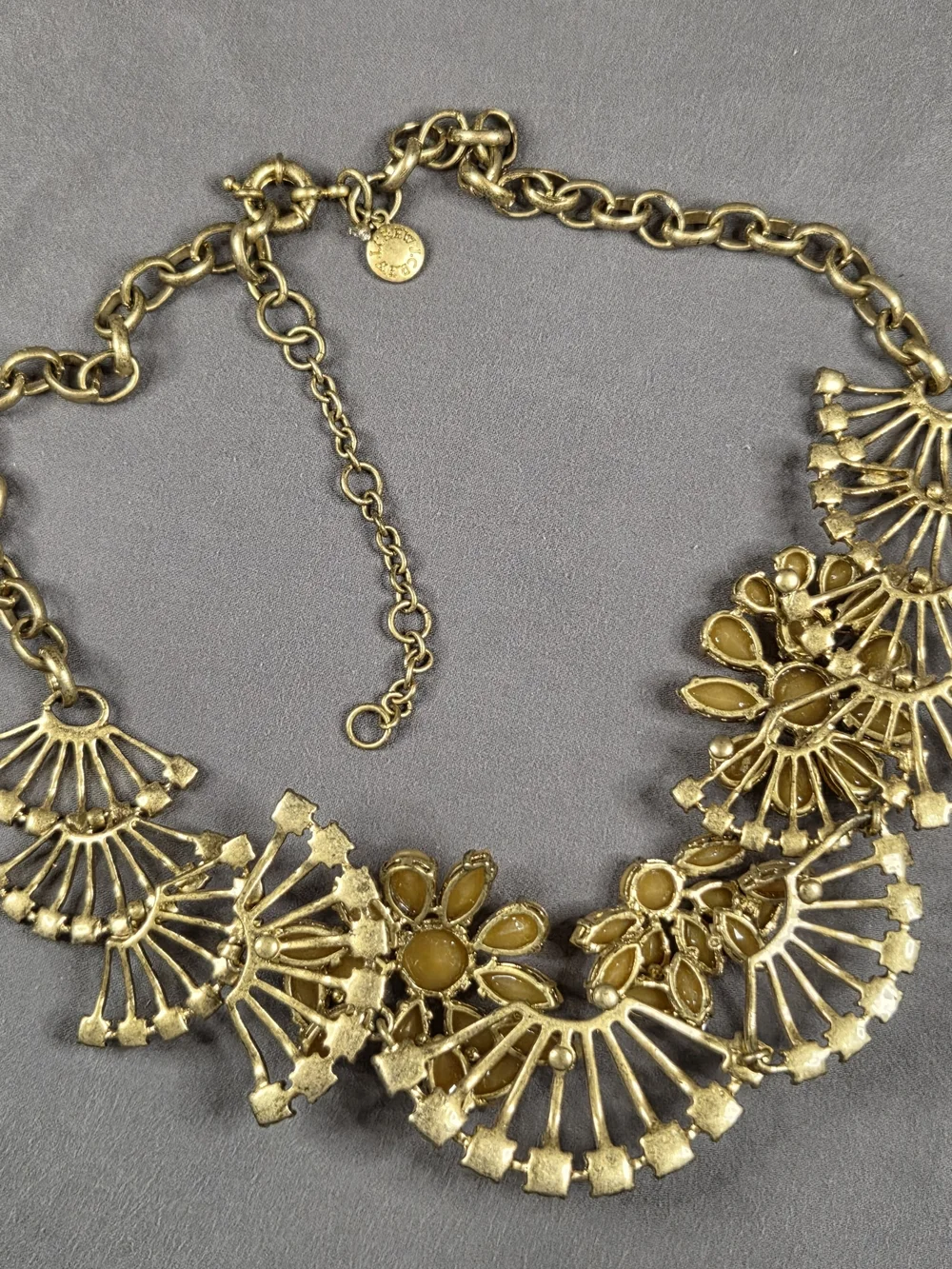 Vintage J.Crew Crystal Blizard Statement Necklace, Yellow Floral Rhinestone Bib